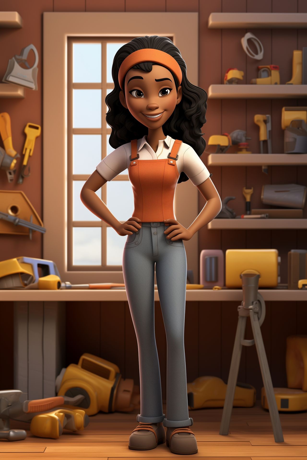 Sandy J. en version cartoon dans une tenue de bricoleuse